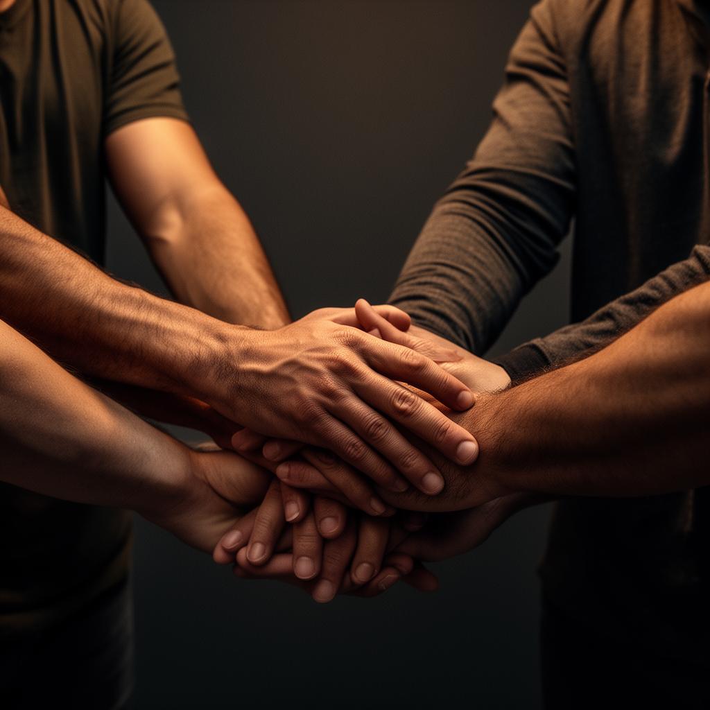 Hands joined in a circle as a quiet commitment